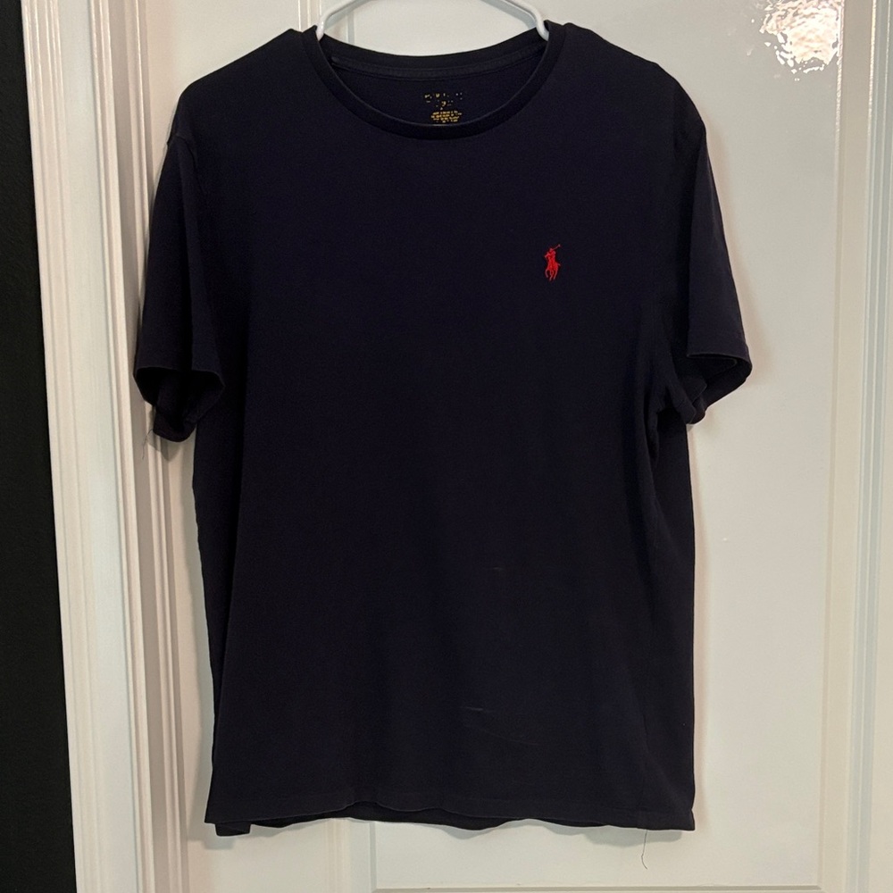Polo by Ralph Lauren Men's Dark Blue Tee with Red Logo